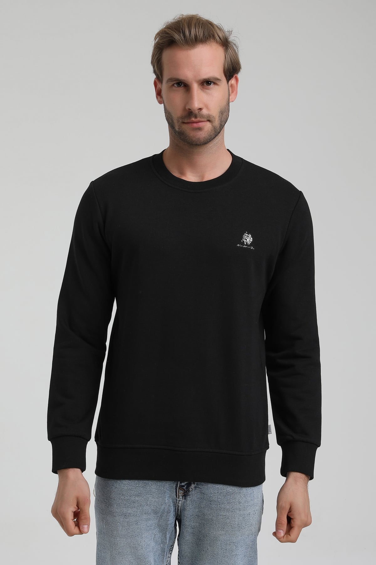 New World Polo Bisiklet Yaka Siyah Slim Fit Sweatshirt 22FWM60115
