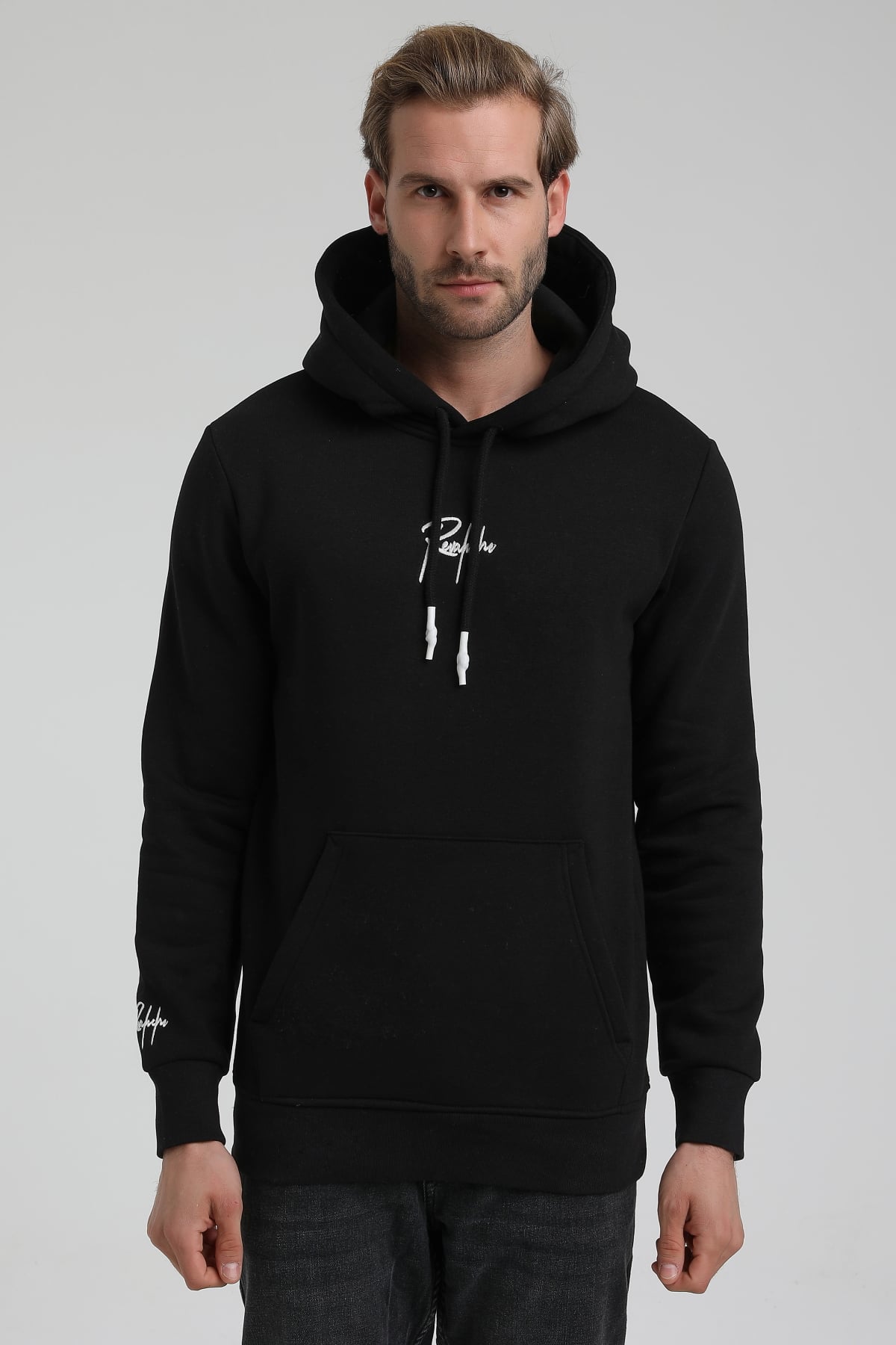 New World Polo Bisiklet Yaka Siyah Slim Fit Sweatshirt 22FWM64034