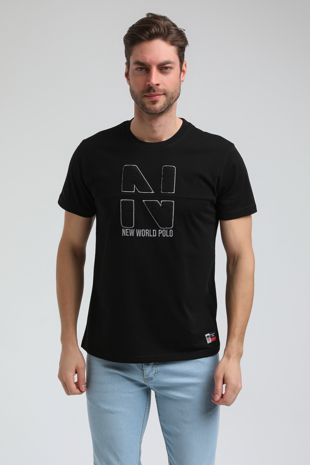 New World Polo Bisiklet Yaka Siyah Slim Fit Tişört 23SSM20316