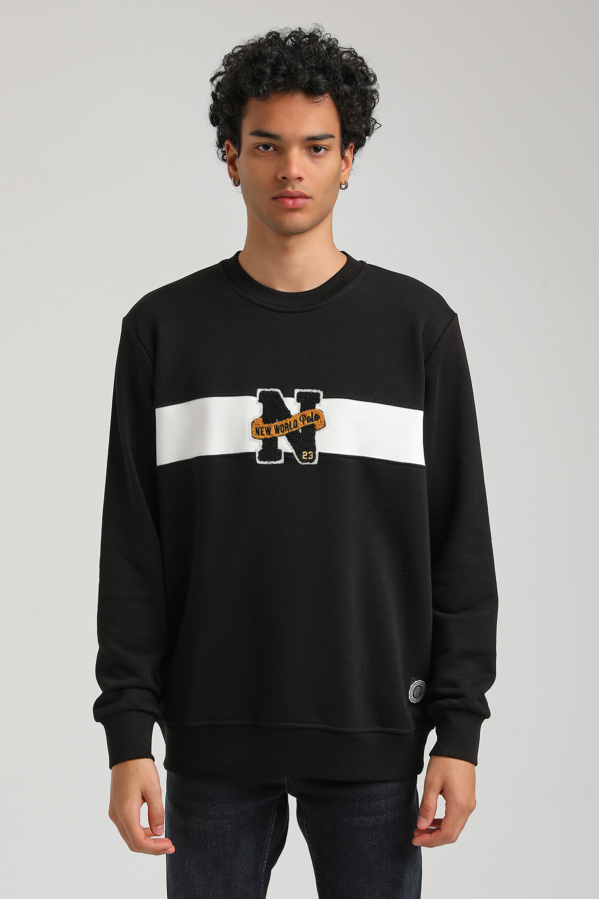 New World Polo Bisiklet Yaka Siyah Slim Fit Sweatshirt 23FWM60156