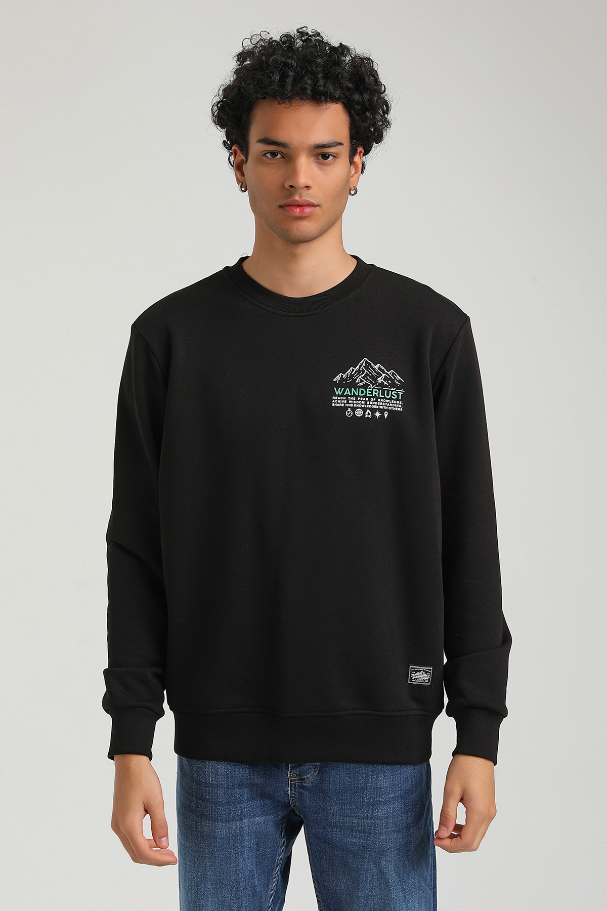 New World Polo Bisiklet Yaka Siyah Slim Fit Sweatshirt 23FWM60148
