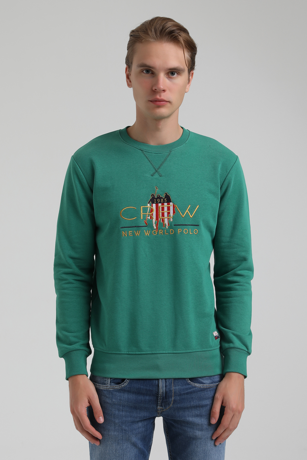 New World Polo Bisiklet Yaka Yeşil Regular Sweatshirt 22FWM60116