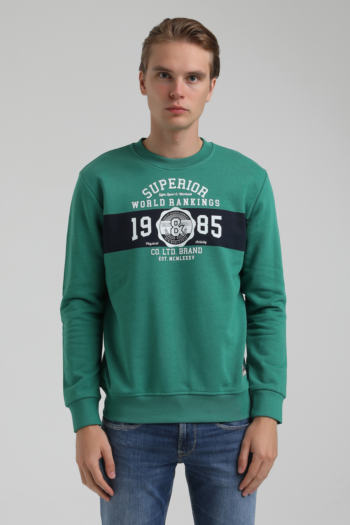 New World Polo Bisiklet Yaka Yeşil Regular Sweatshirt 22FWM60134