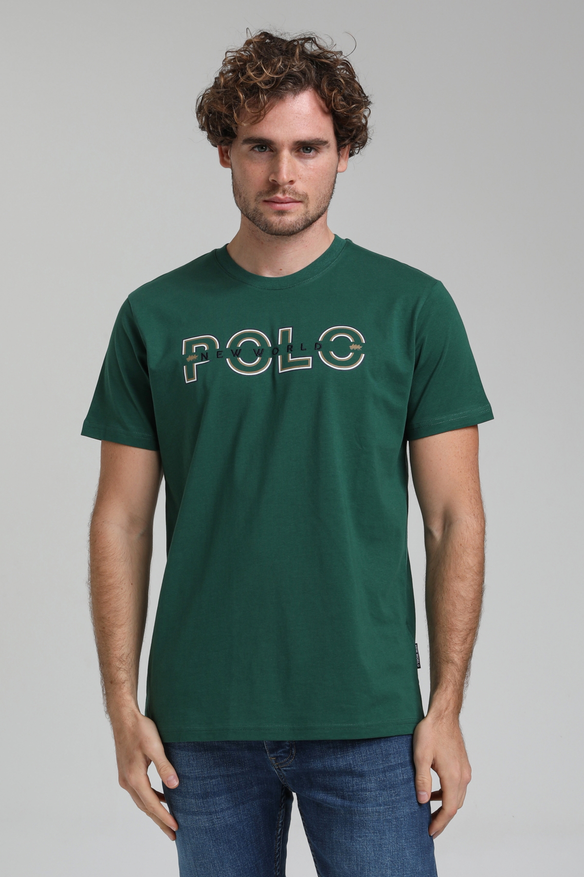New World Polo Bisiklet Yaka Yeşil Regular Custom Tişört 23SSM20302