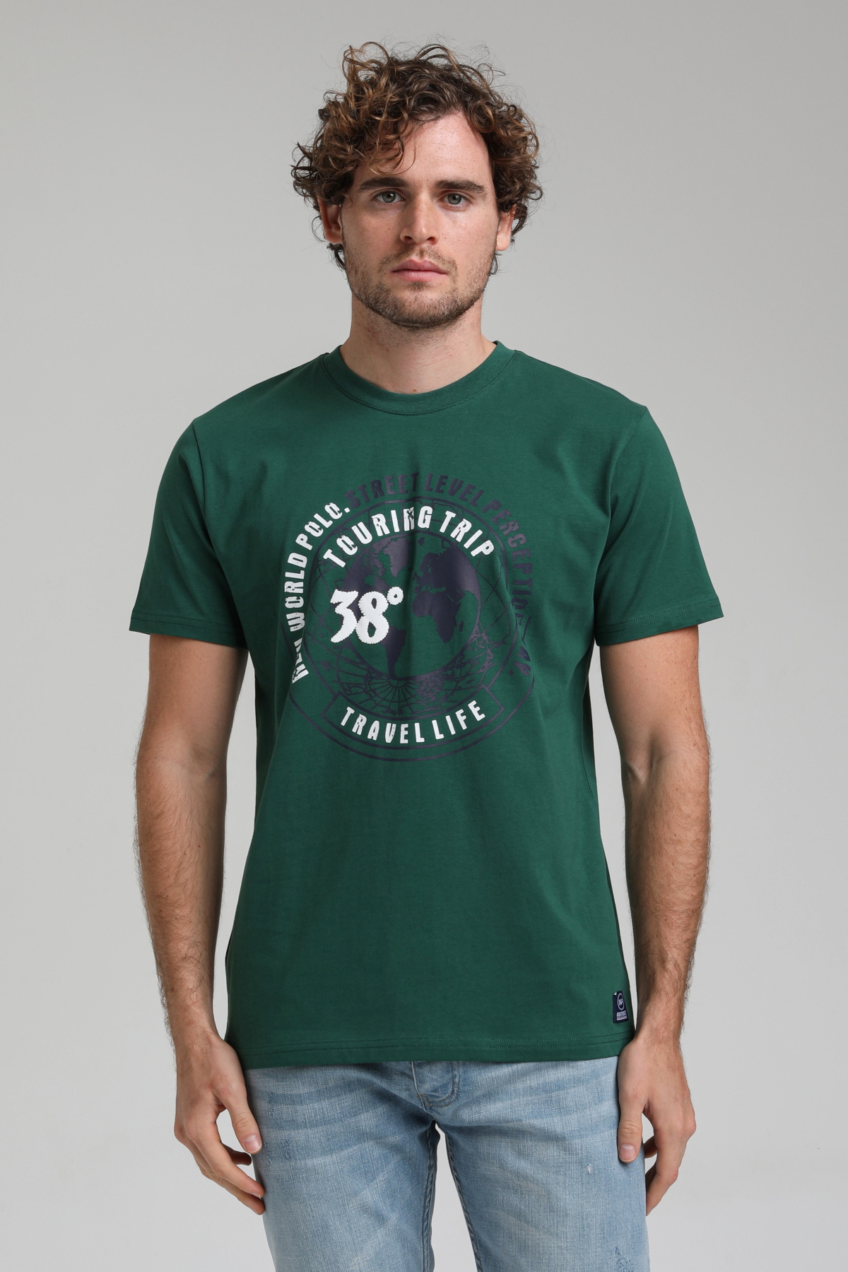 New World Polo Bisiklet Yaka Yeşil Regular Custom Tişört 23SSM20292