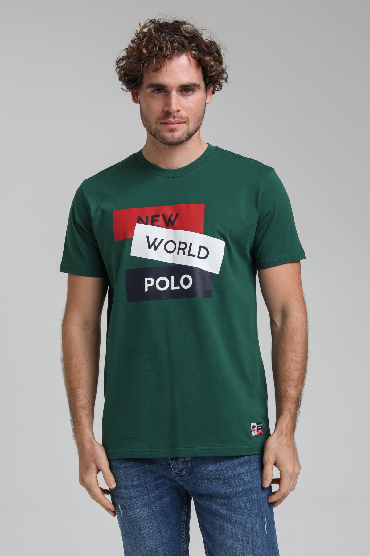 New World Polo Bisiklet Yaka Yeşil Regular Custom Tişört 23SSM20314