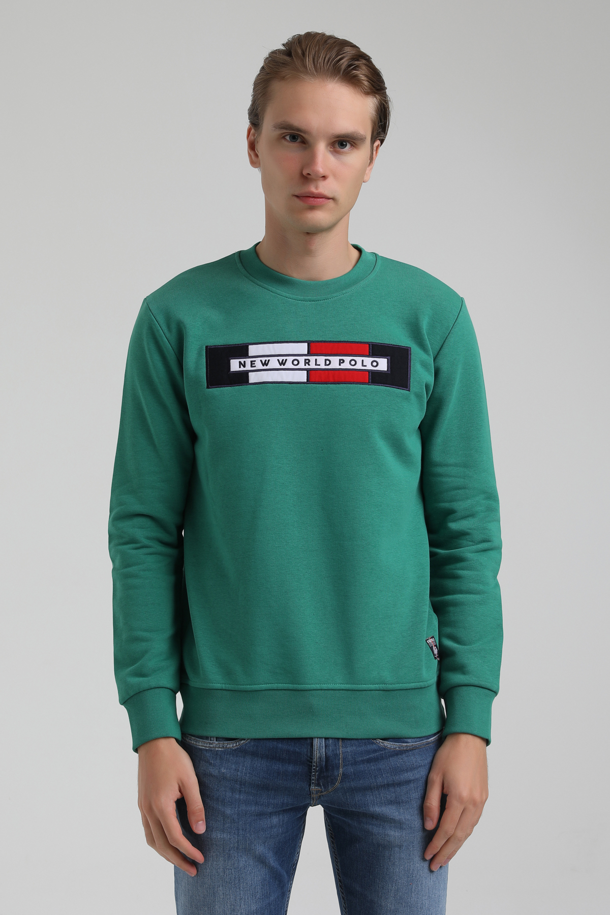 New World Polo Bisiklet Yaka Yeşil Regular Sweatshirt 22FWM60124