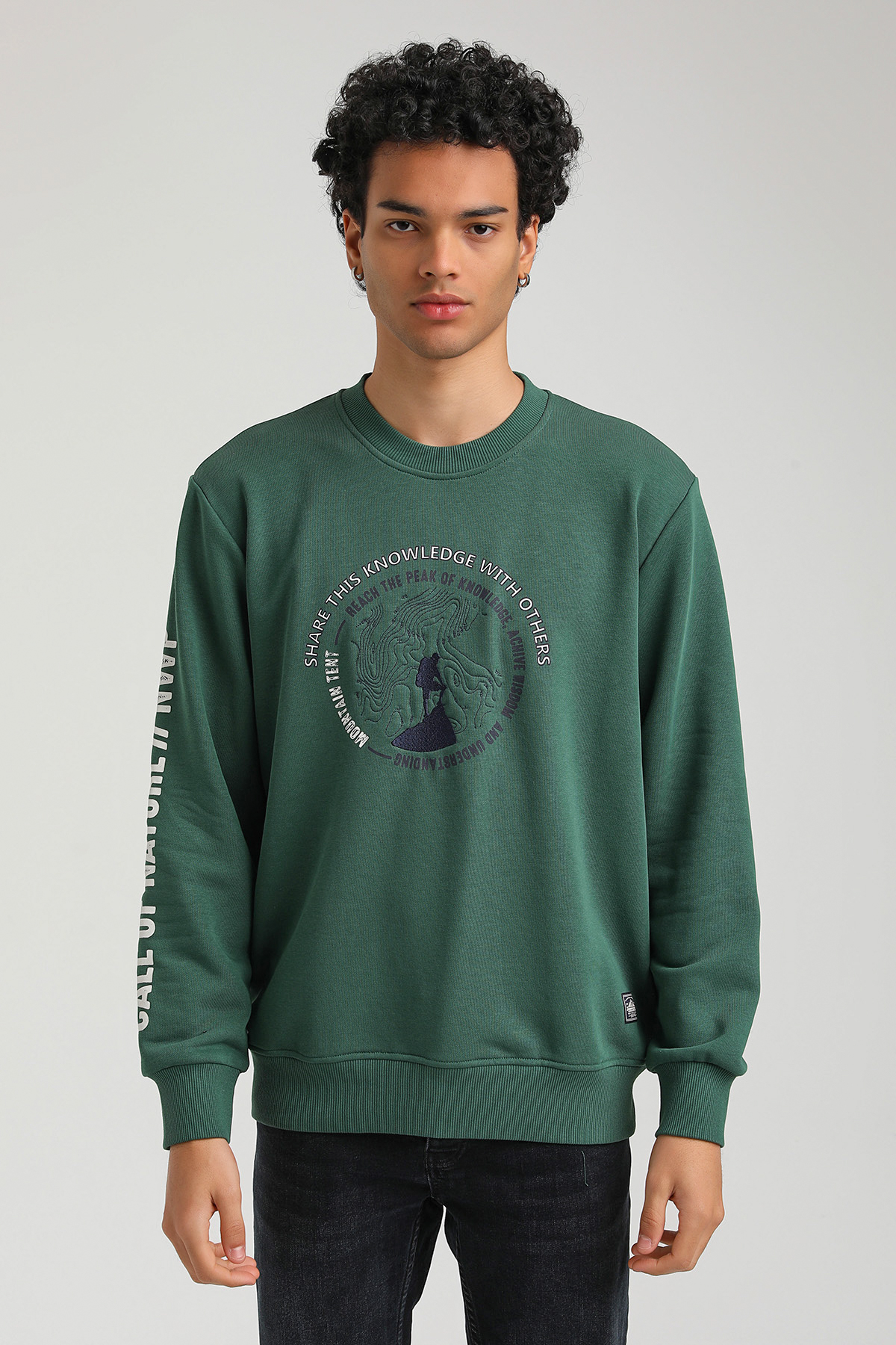New World Polo Bisiklet Yaka Yeşil Slim Fit Sweatshirt 23FWM60147