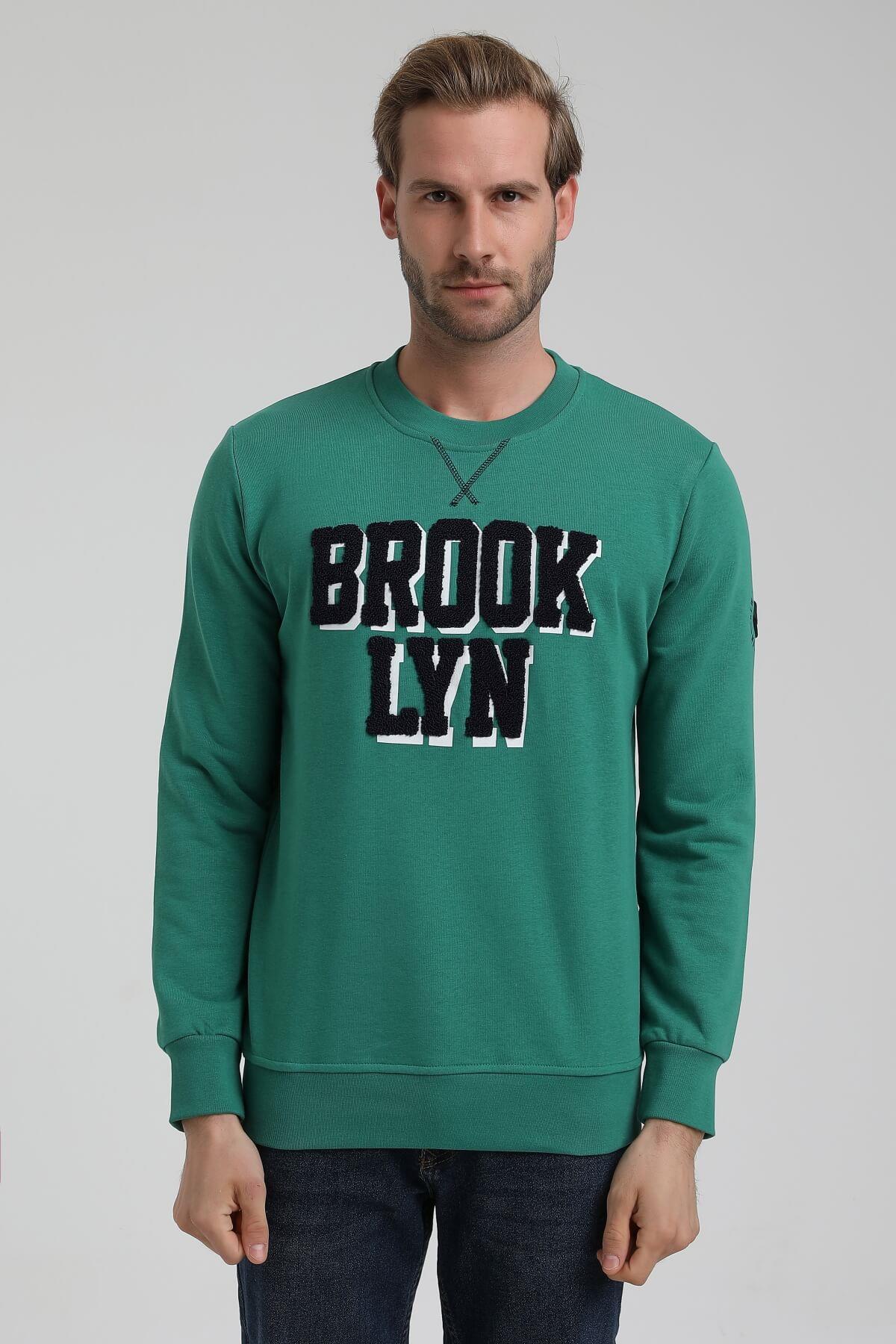 New World Polo Bisiklet Yaka Yeşil Slim Fit Sweatshirt 22FWM60120