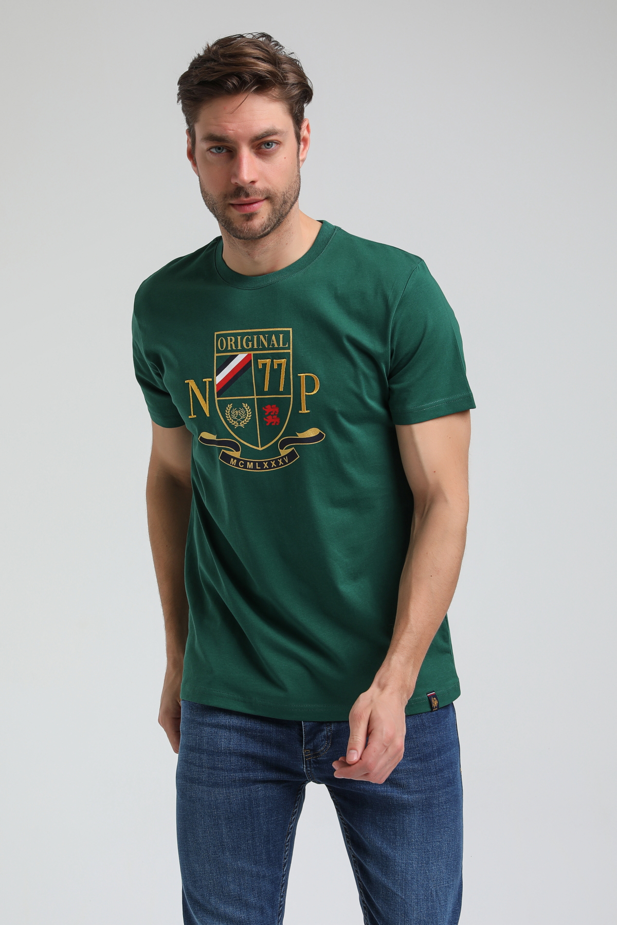 New World Polo Bisiklet Yaka Yeşil Slim Fit Tişört 23SSM20313
