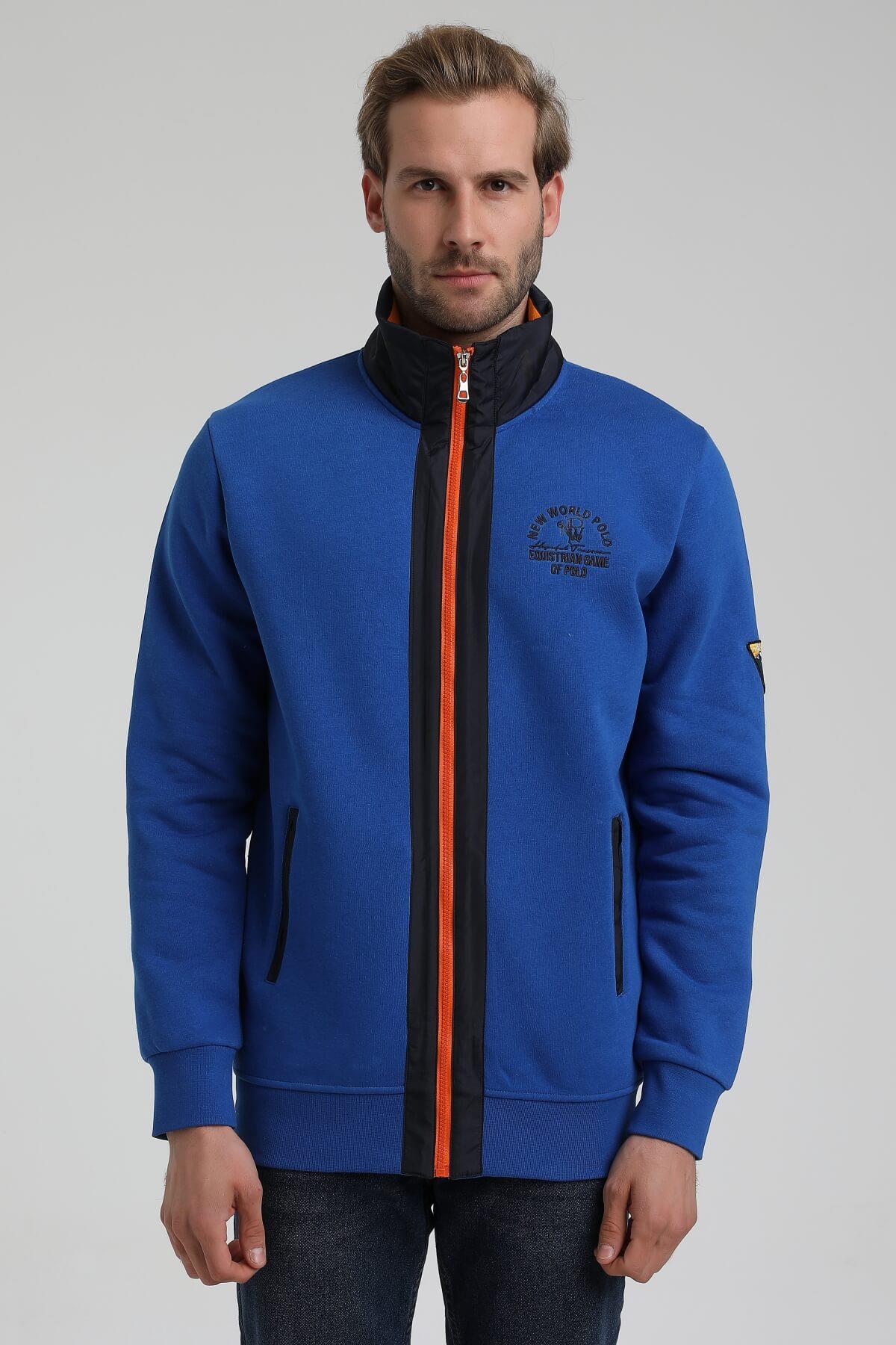 New World Polo Dik Yaka Saks Slim Fit Full-Zip Sweatshirt 22FWM64038
