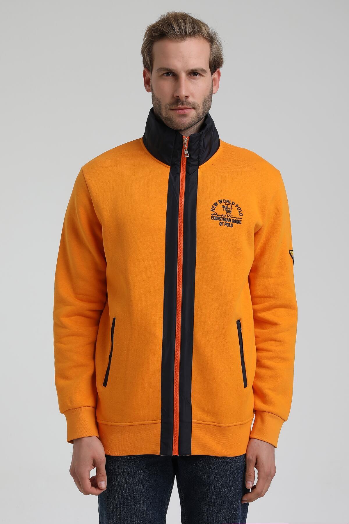 New World Polo Dik Yaka Turuncu Slim Fit Full-Zip Sweatshirt 22FWM64038