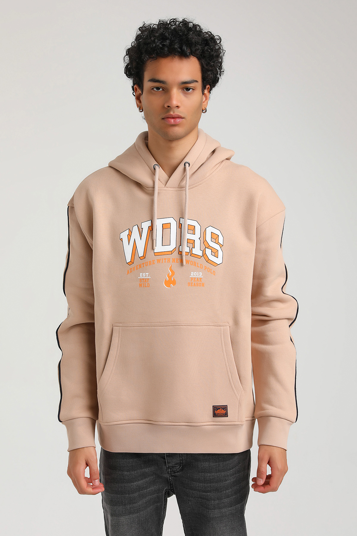 New World Polo Kapşonlu Bej Slim Fit Hoodie 23FWM64060