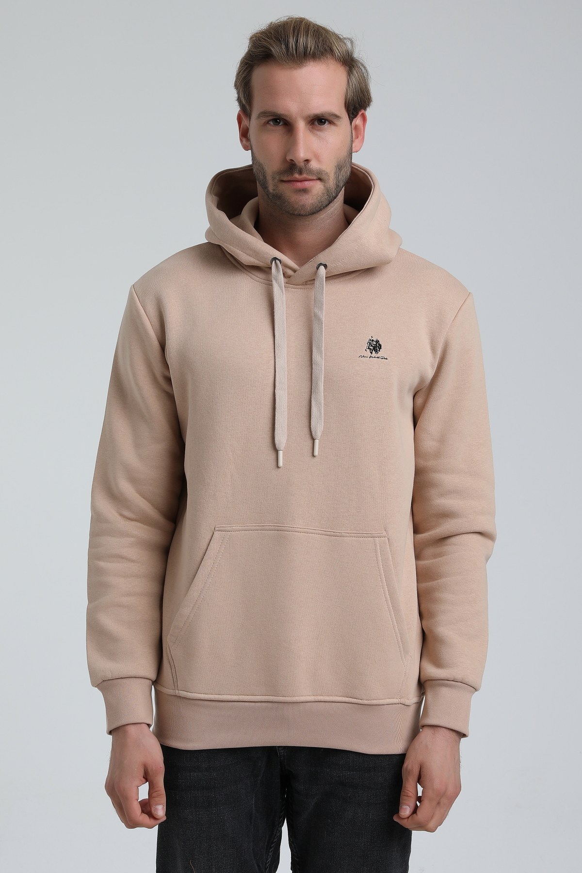 New World Polo Kapşonlu Bej Slim Fit Sweatshirt 22FWM64013