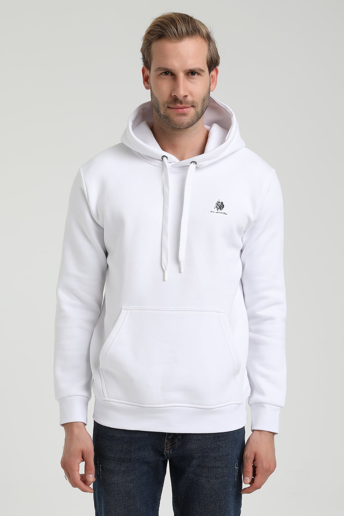 New World Polo Kapşonlu Beyaz Slim Fit Sweatshirt 22FWM64013