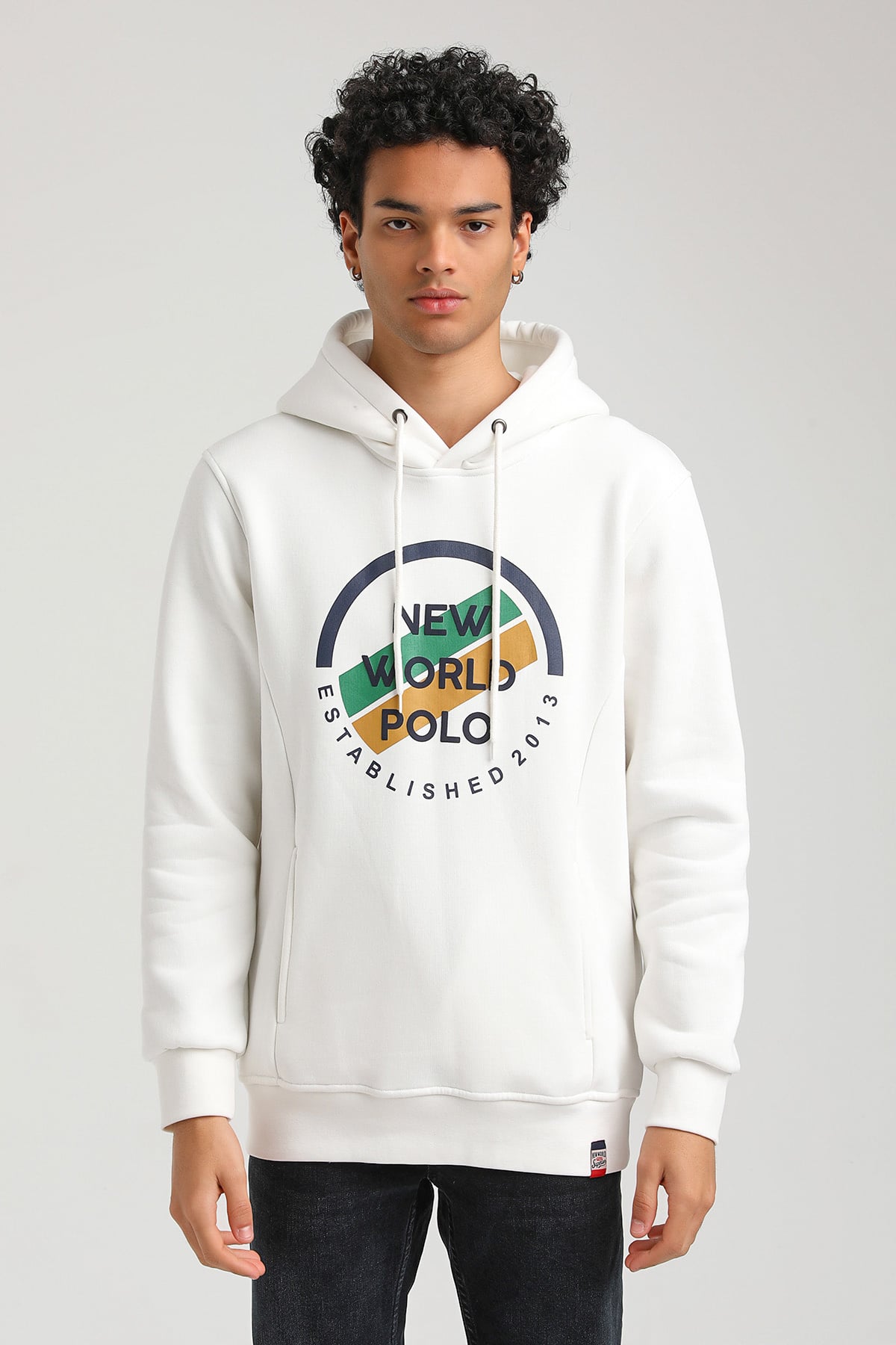 New World Polo Kapşonlu Ekru Slim Fit Hoodie 23FWM64049