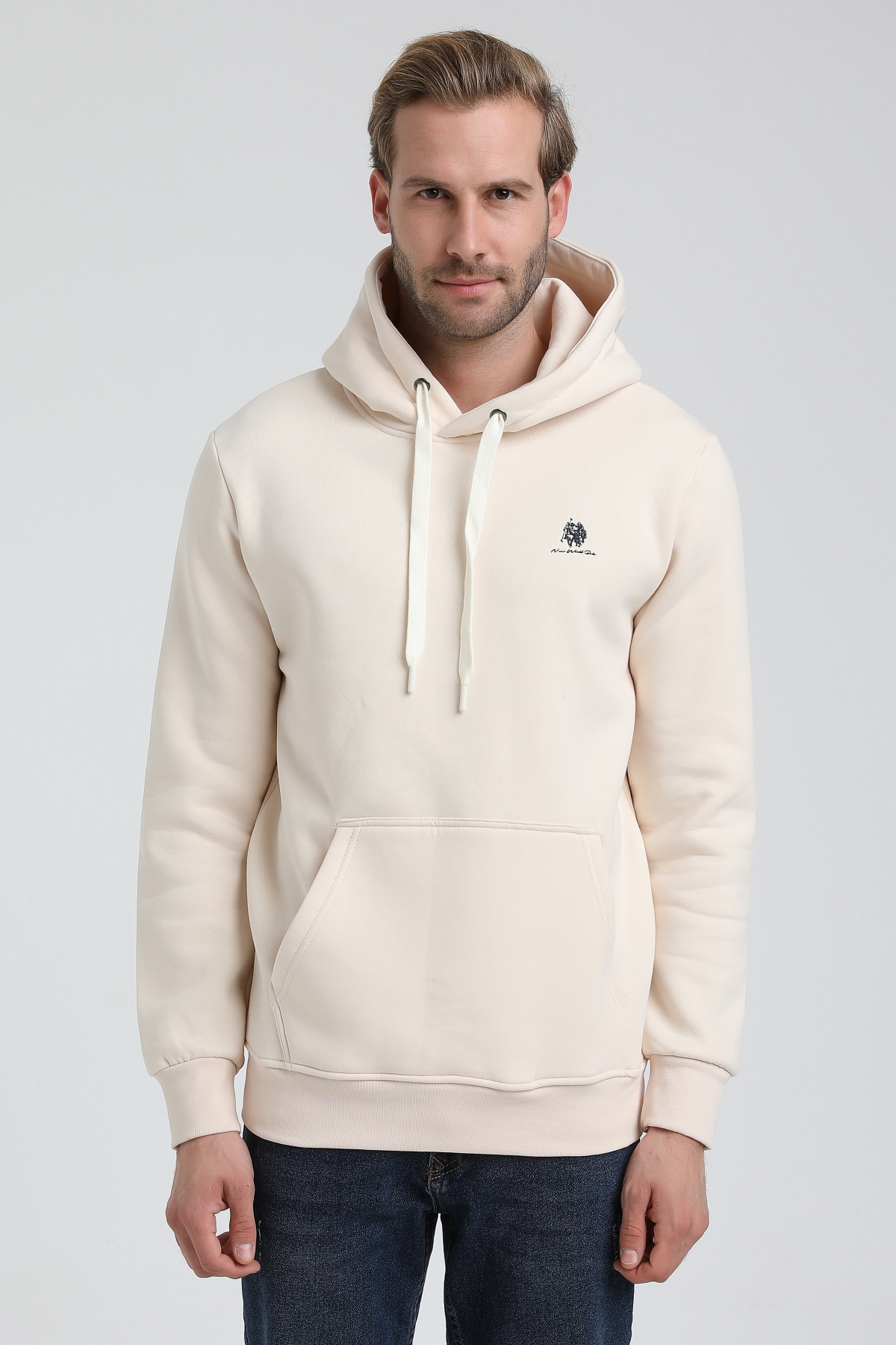 New World Polo Kapşonlu Ekru Slim Fit Sweatshirt 22FWM64013