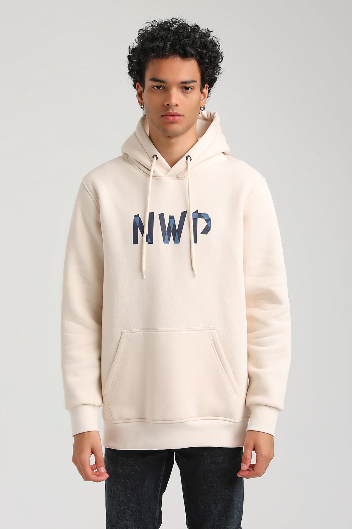New World Polo Kapşonlu Ekru Slim Fit Hoodie 23FWM64053