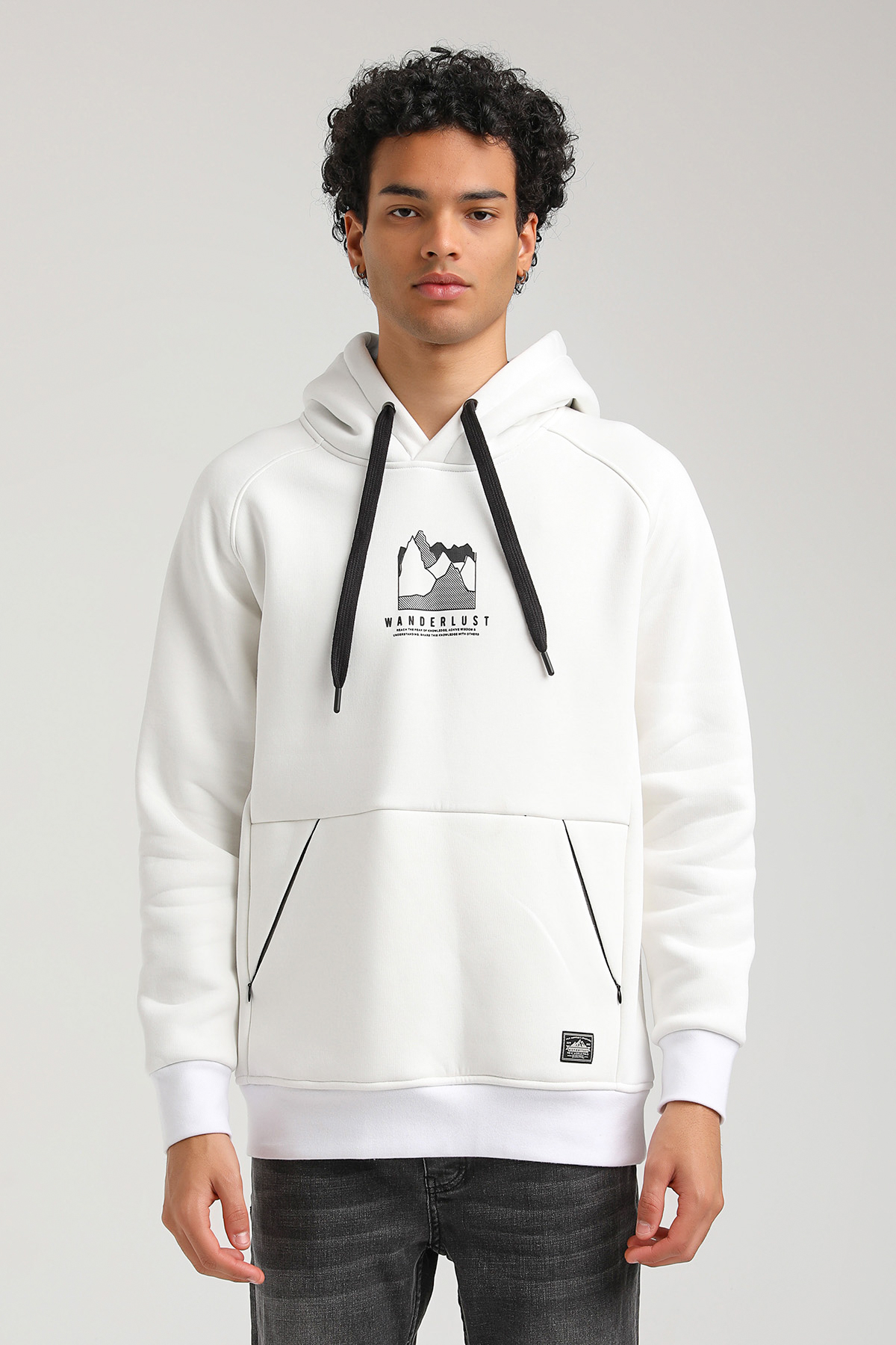 New World Polo Kapşonlu Ekru Slim Fit Hoodie 23FWM64042