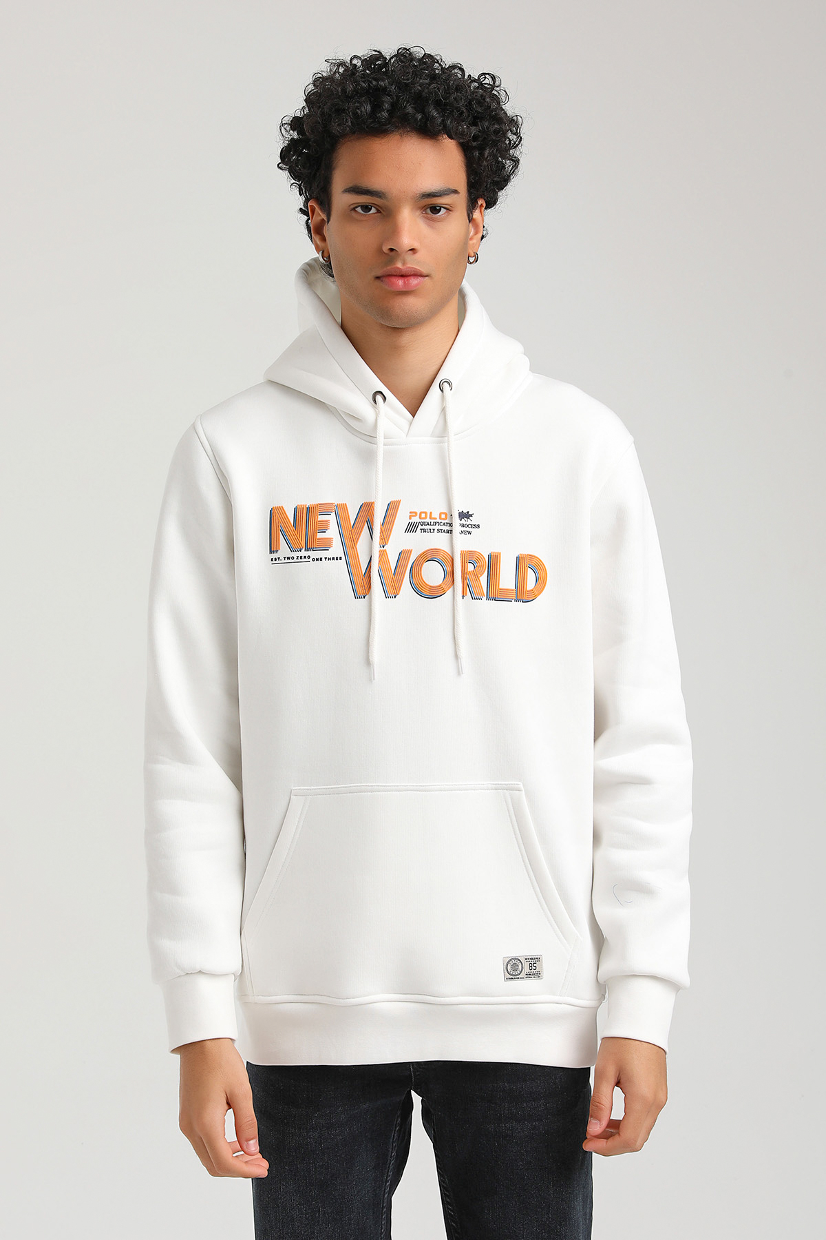 New World Polo Kapşonlu Ekru Slim Fit Hoodie 23FWM64043