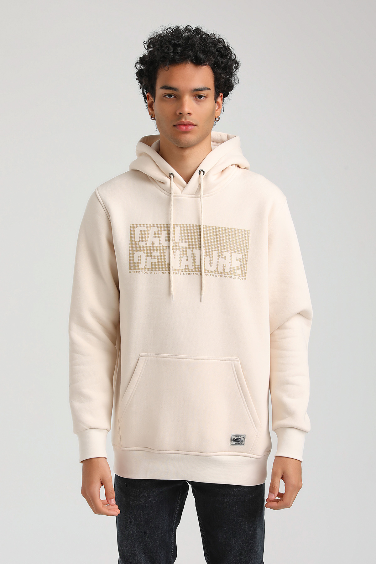New World Polo Kapşonlu Ekru Slim Fit Hoodie 23FWM64045