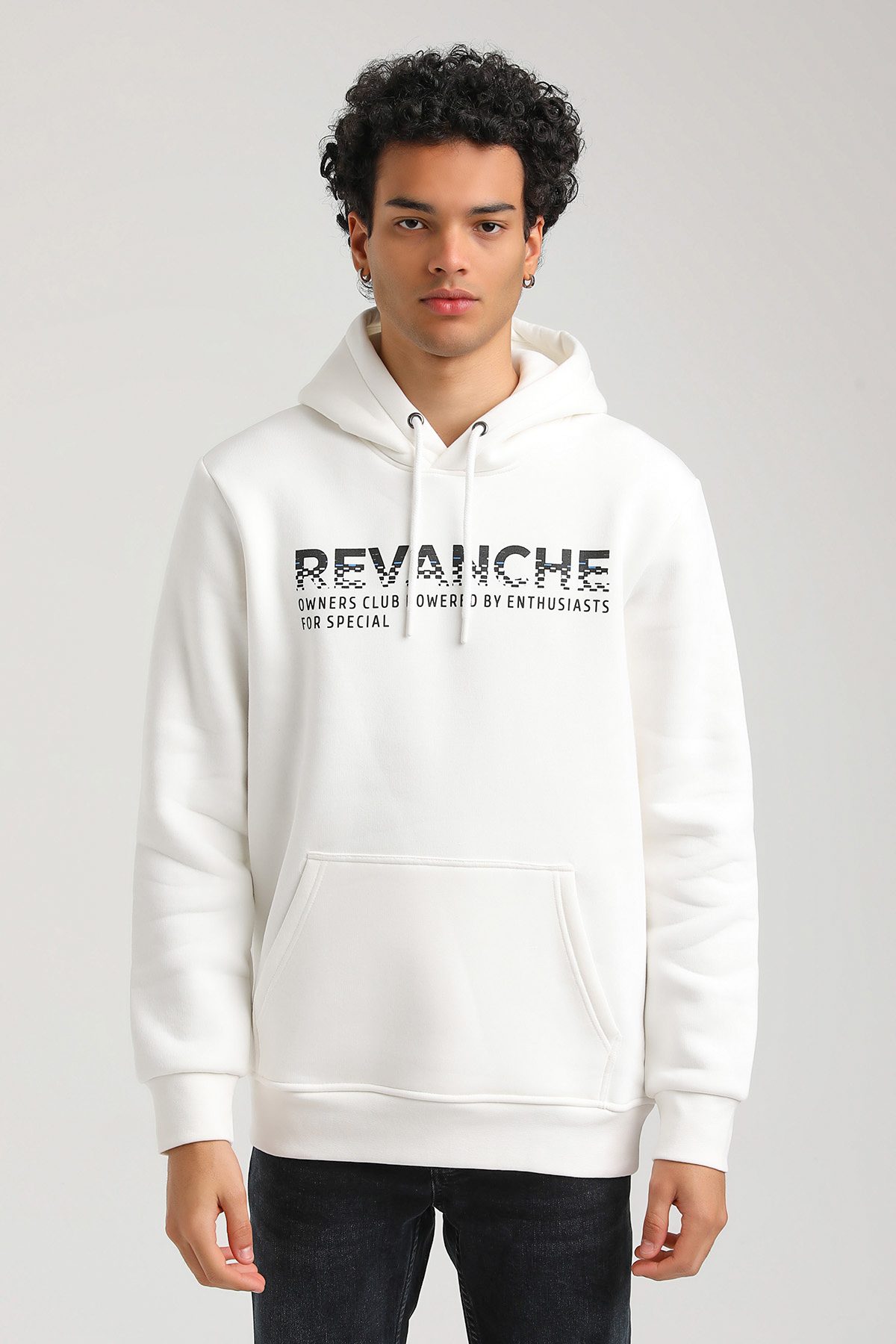 New World Polo Kapşonlu Ekru Slim Fit Hoodie 23FWM64062