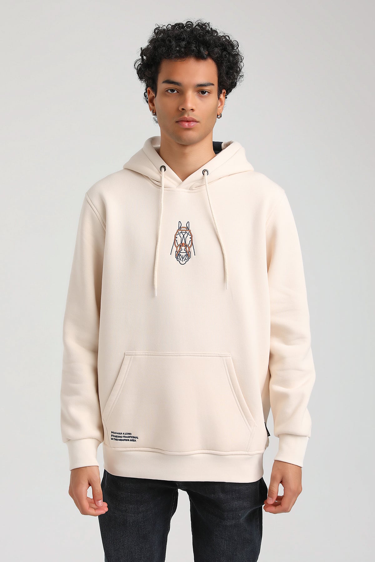 New World Polo Kapşonlu Ekru Slim Fit Hoodie 23FWM64046