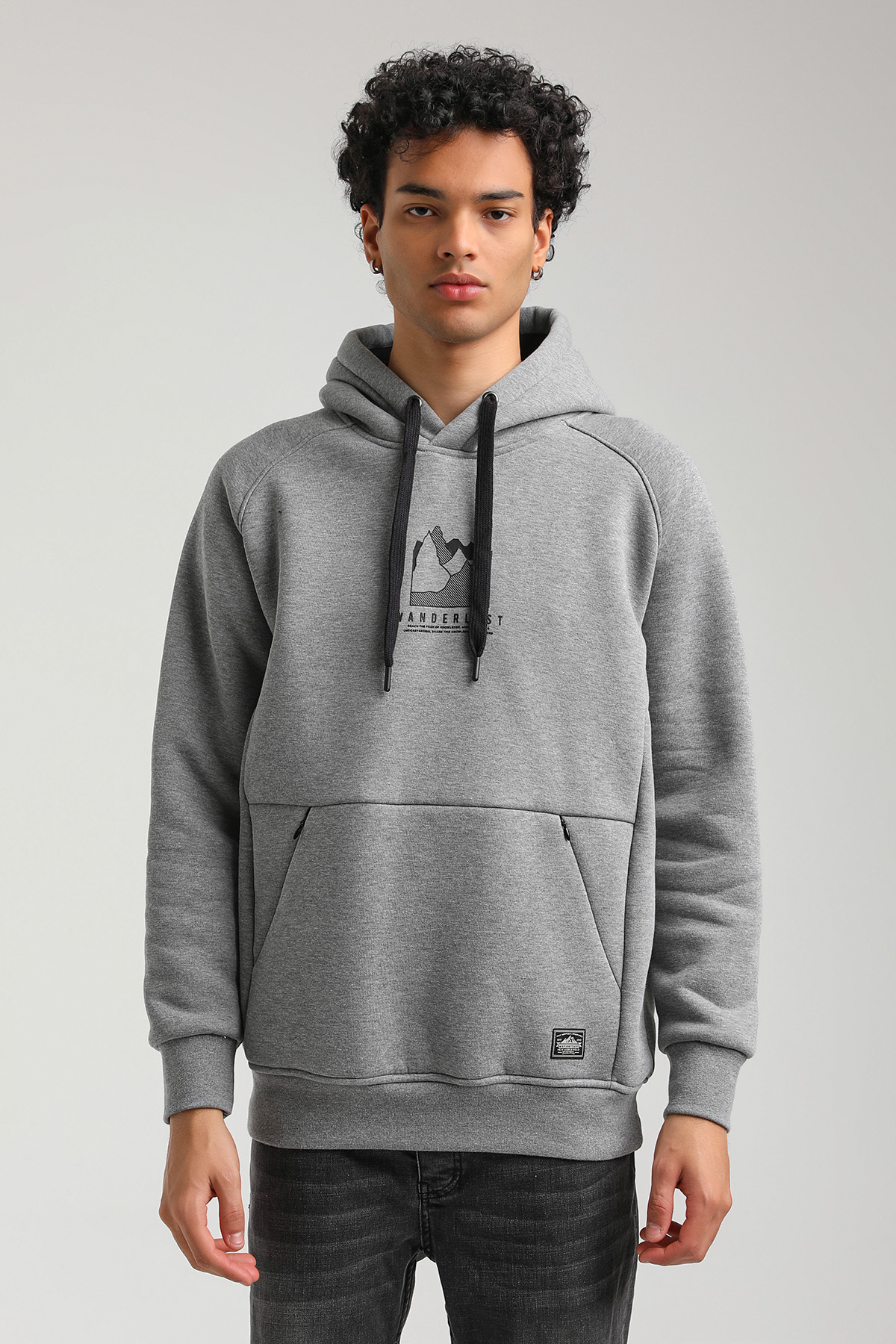 New World Polo Kapşonlu Gri Slim Fit Hoodie 23FWM64042