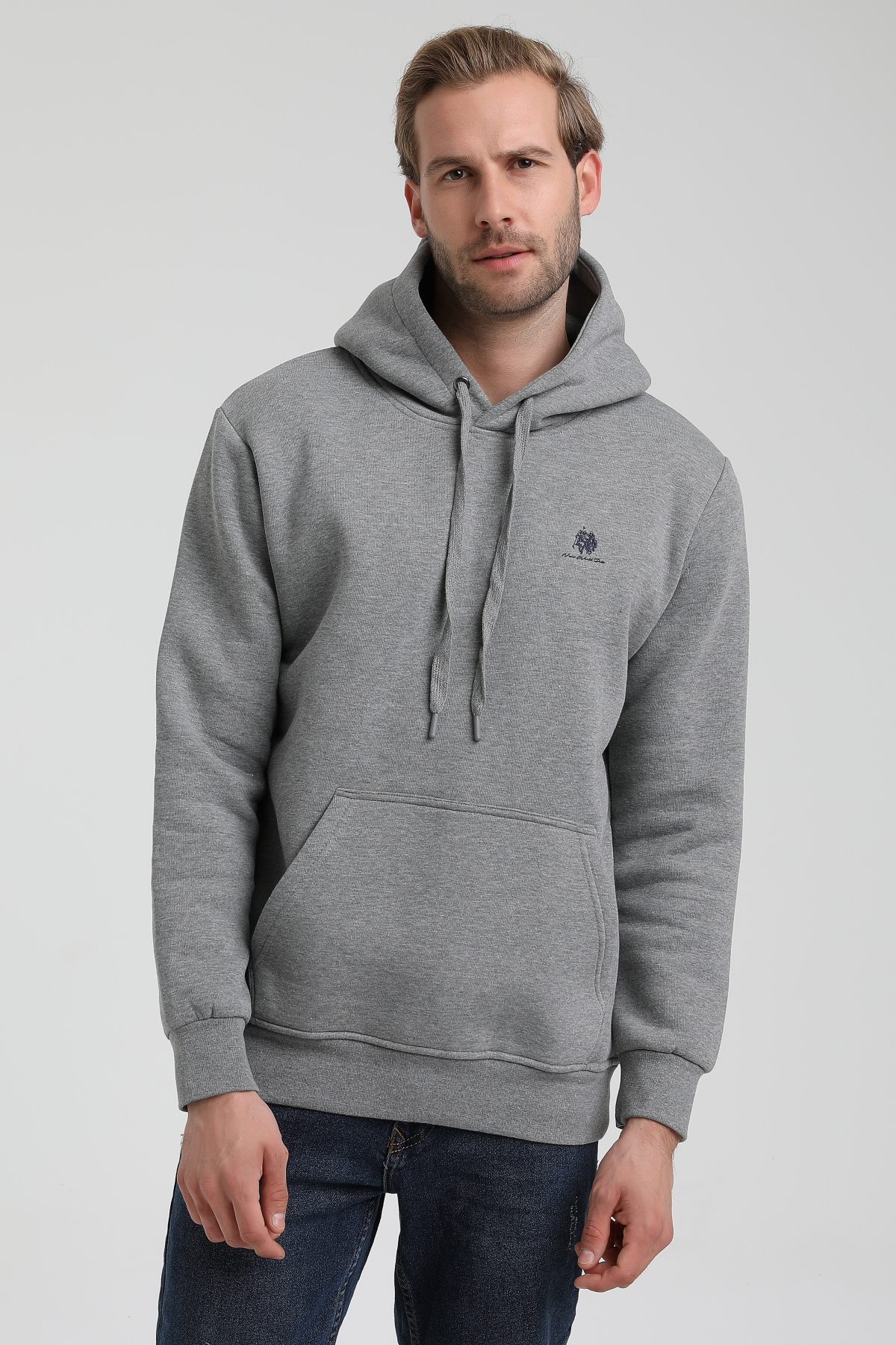 New World Polo Kapşonlu Gri Slim Fit Sweatshirt 22FWM64013
