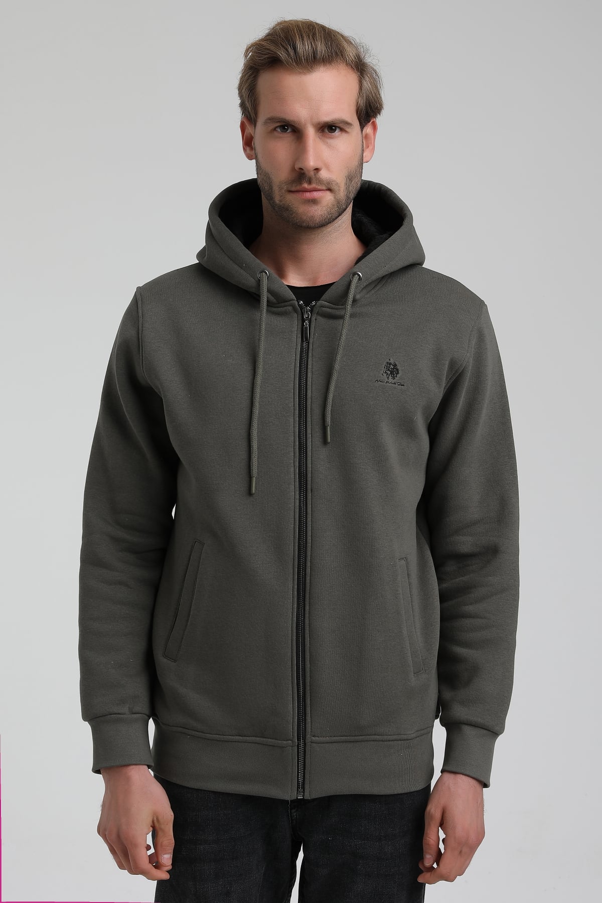 New World Polo Kapşonlu Haki Slim Fit Sweatshirt 22FWM64040