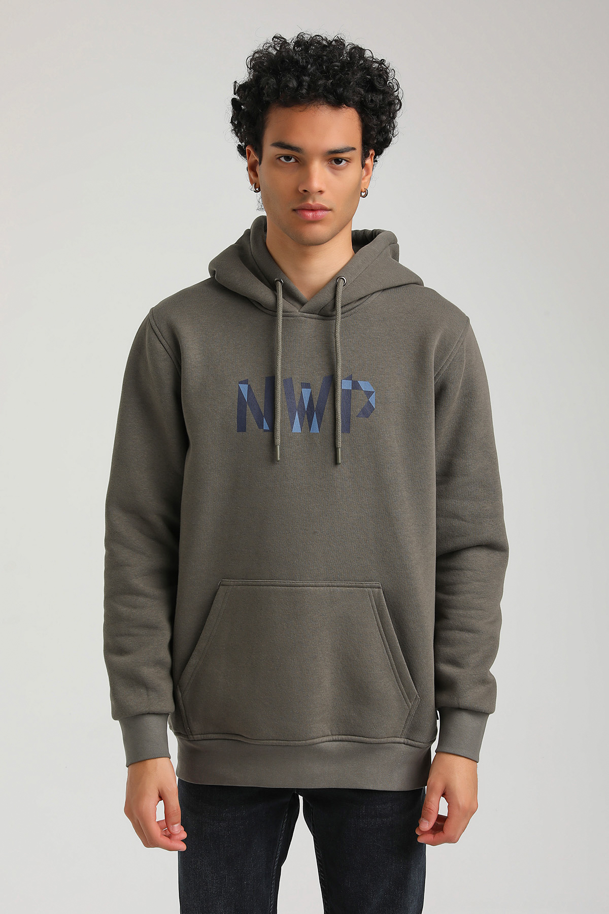 New World Polo Kapşonlu Haki Slim Fit Hoodie 23FWM64053