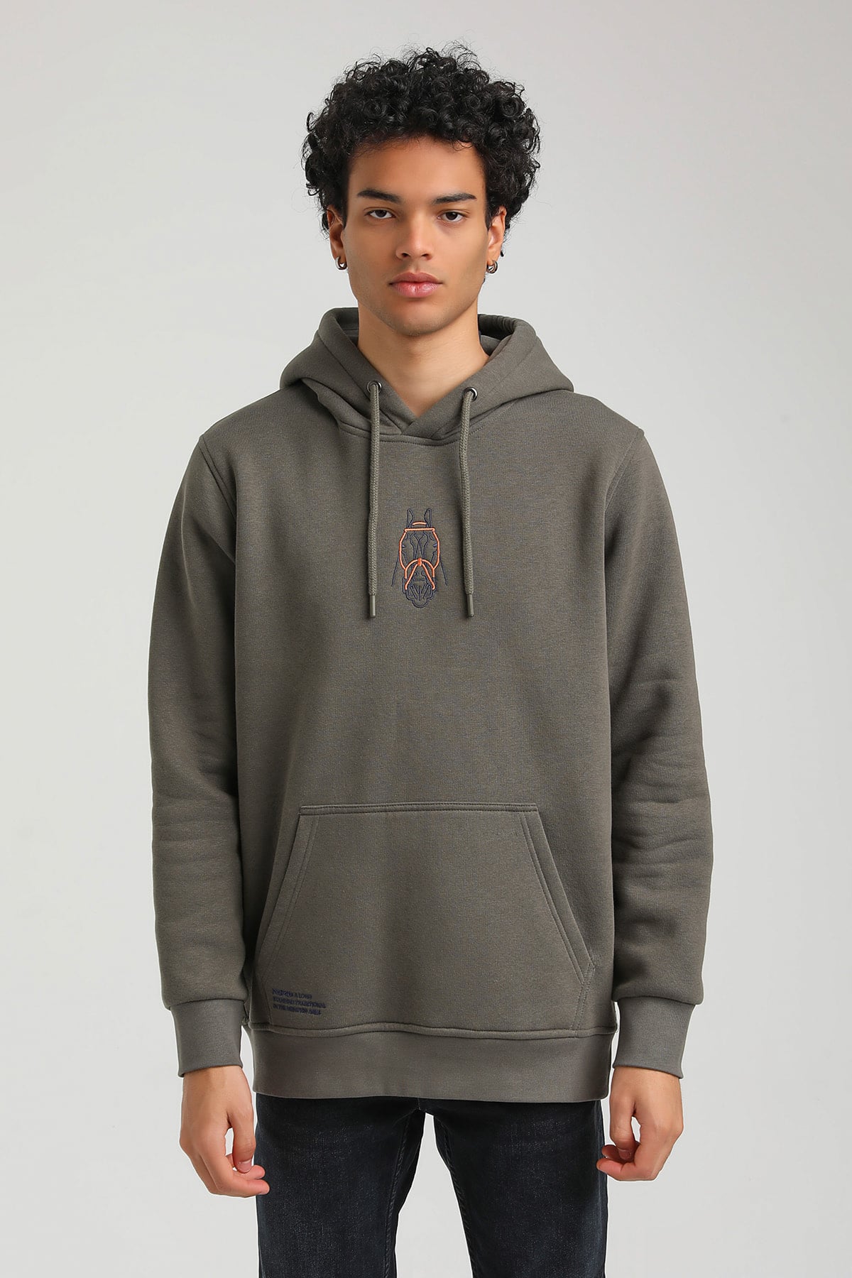 New World Polo Kapşonlu Haki Slim Fit Hoodie 23FWM64046