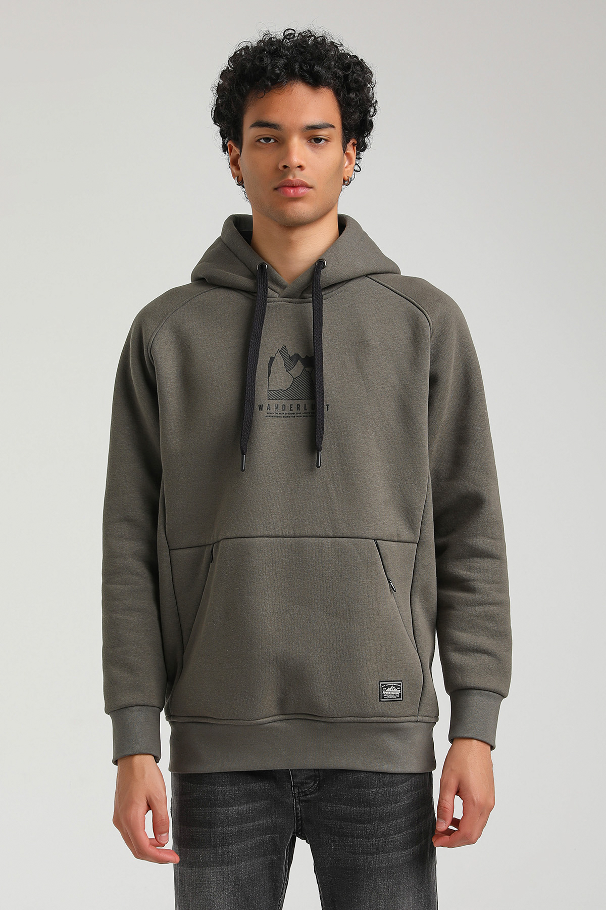 New World Polo Kapşonlu Haki Slim Fit Hoodie 23FWM64042