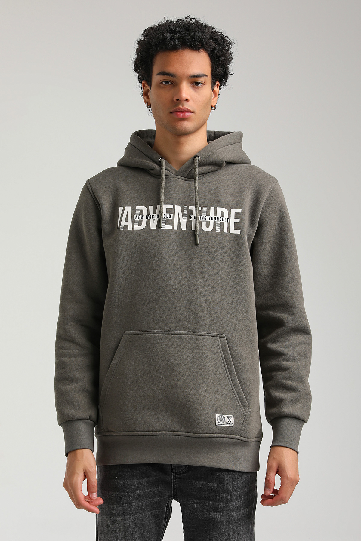 New World Polo Kapşonlu Haki Slim Fit Hoodie 23FWM64047