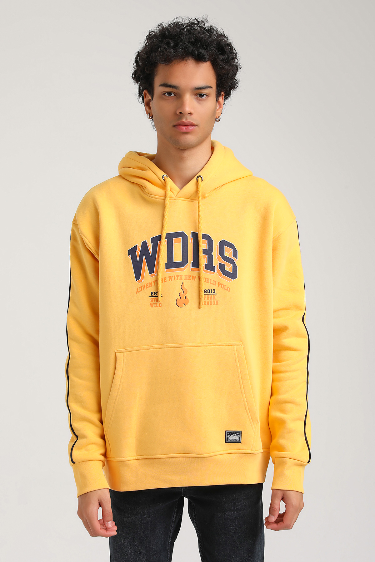New World Polo Kapşonlu Hardal Slim Fit Hoodie 23FWM64060