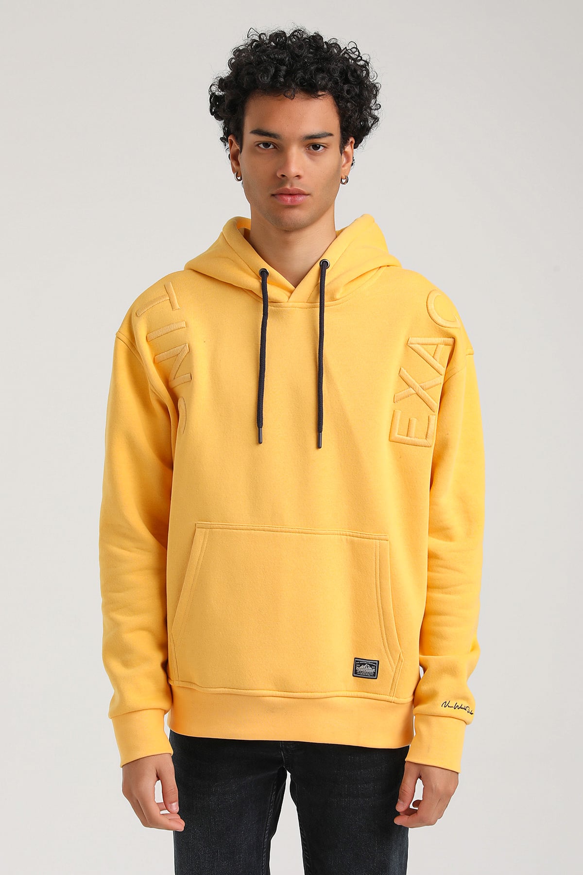 New World Polo Kapşonlu Hardal Slim Fit Hoodie 23FWM64048