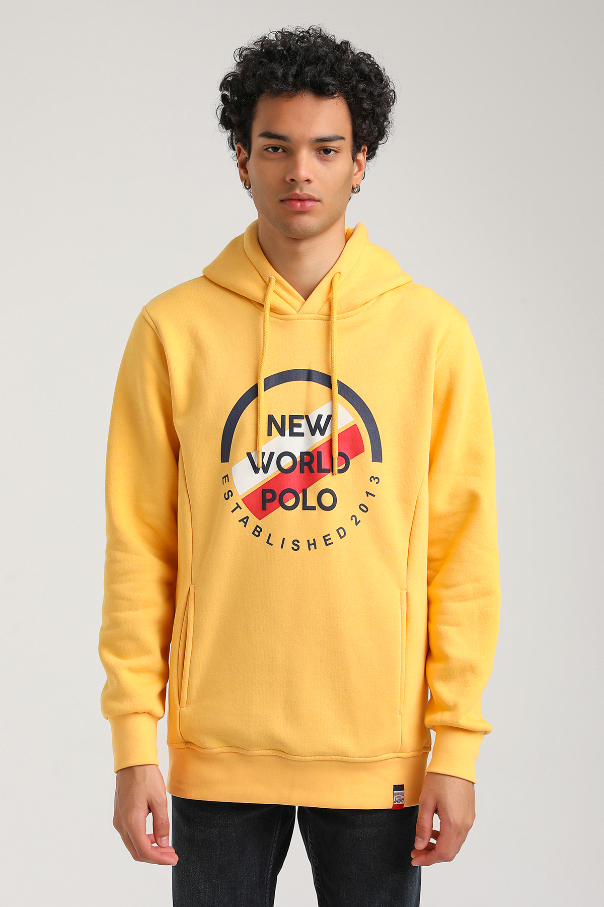 New World Polo Kapşonlu Hardal Slim Fit Hoodie 23FWM64049