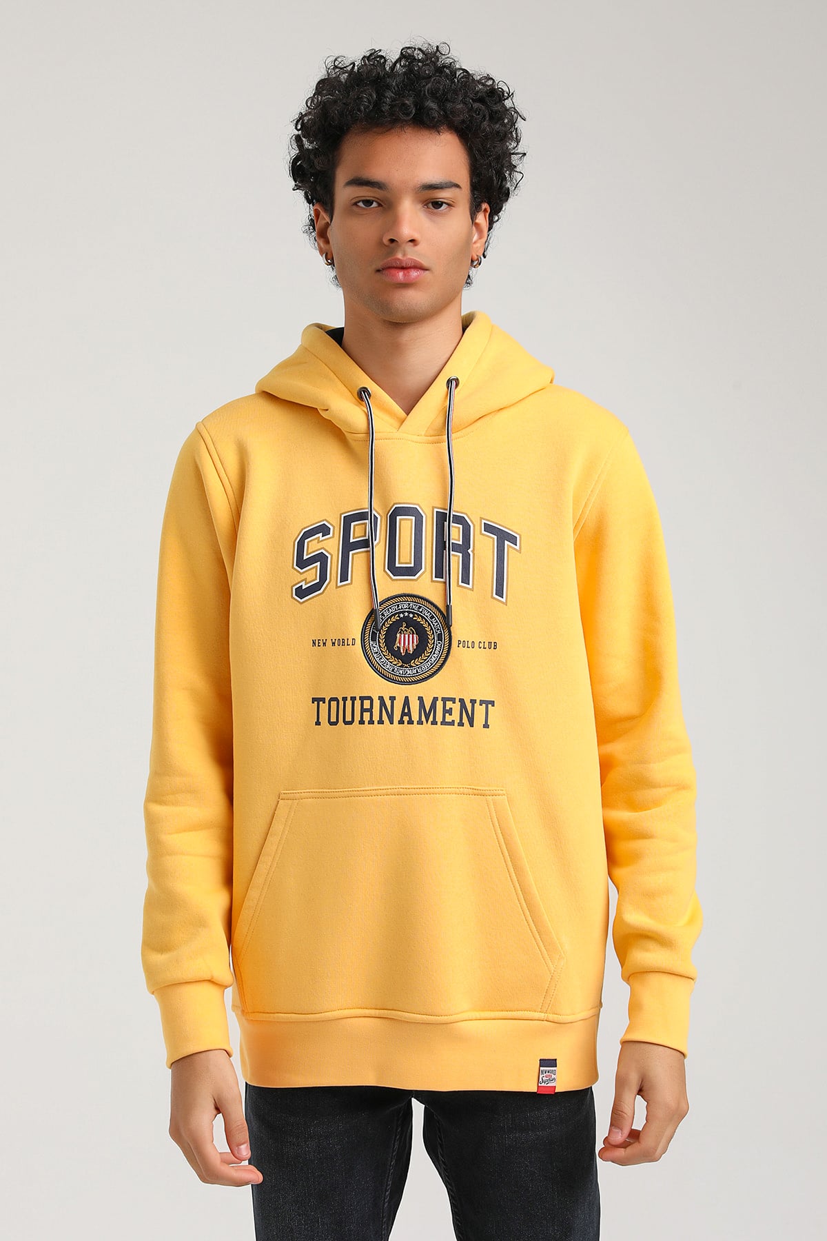 New World Polo Kapşonlu Hardal Slim Fit Hoodie 23FWM64052