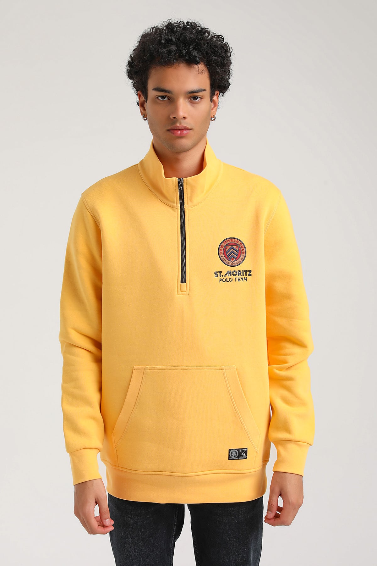 New World Polo Kapşonlu Hardal Slim Fit Hoodie 23FWM64064