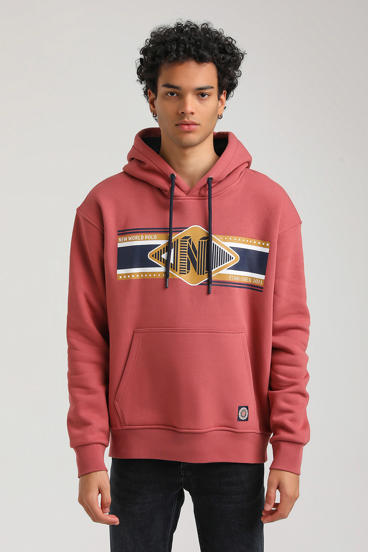 New World Polo Kapşonlu Kestane Slim Fit Hoodie 23FWM64055
