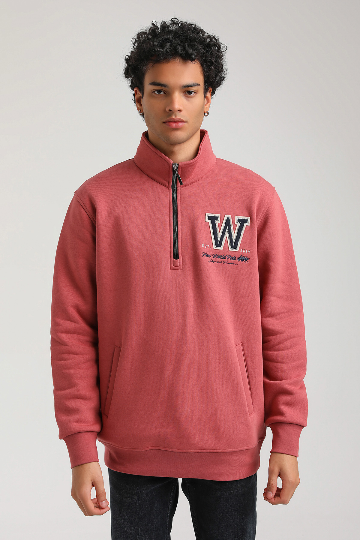 New World Polo Kapşonlu Kestane Slim Fit Hoodie 23FWM64065
