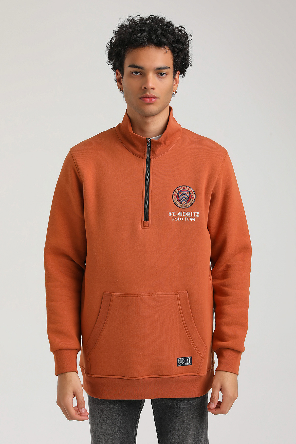 New World Polo Kapşonlu Kiremit Slim Fit Hoodie 23FWM64064