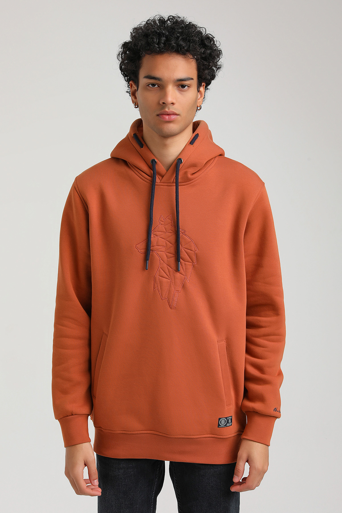 New World Polo Kapşonlu Kiremit Slim Fit Hoodie 23FWM64041