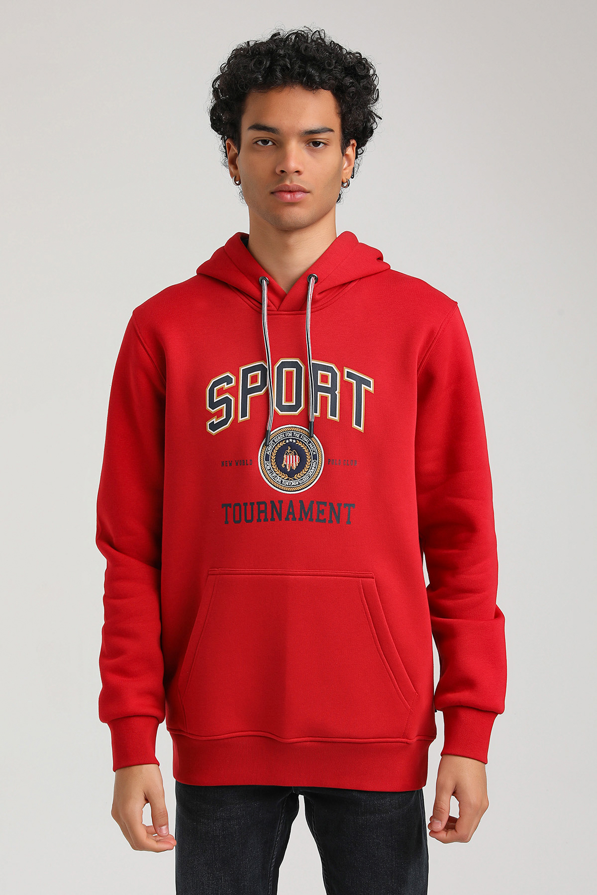 New World Polo Kapşonlu Kırmızı Slim Fit Hoodie 23FWM64052