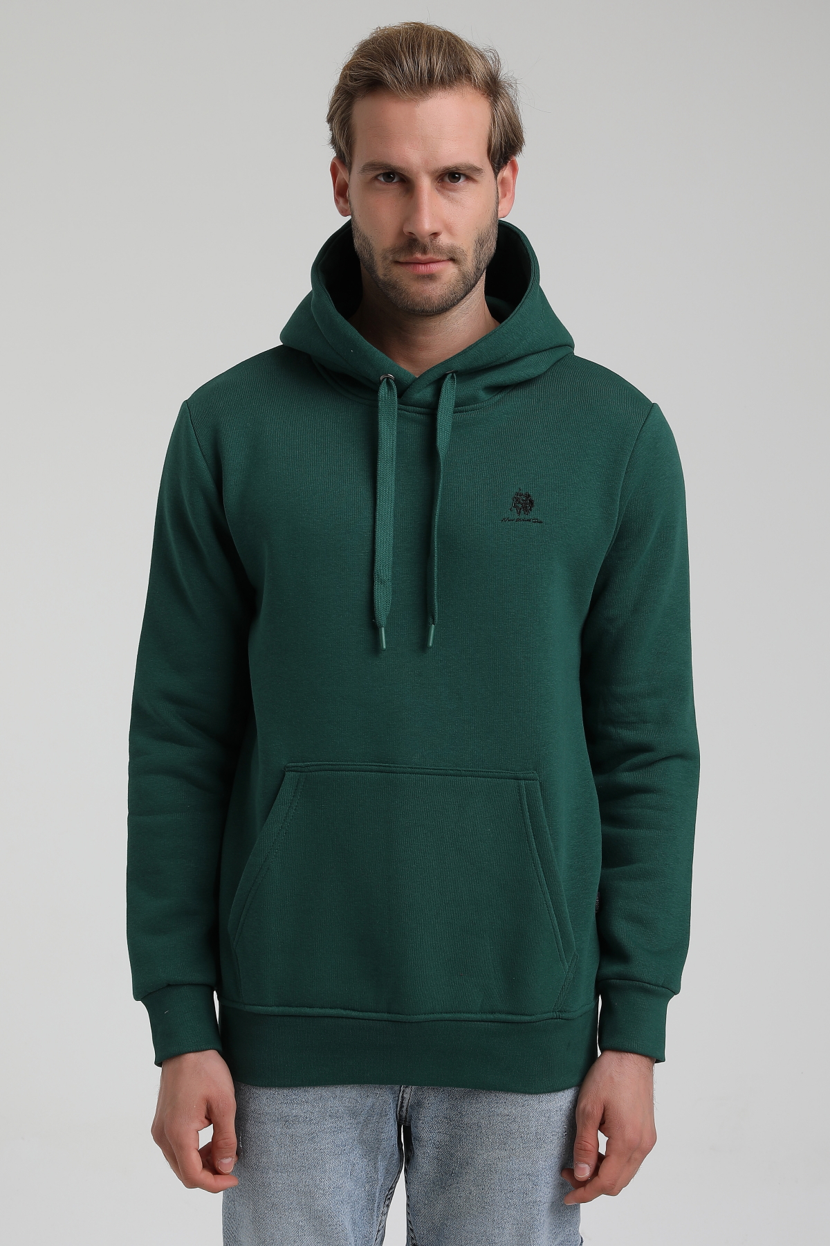 New World Polo Kapşonlu Koyu Yeşil Slim Fit Sweatshirt 22FWM64013