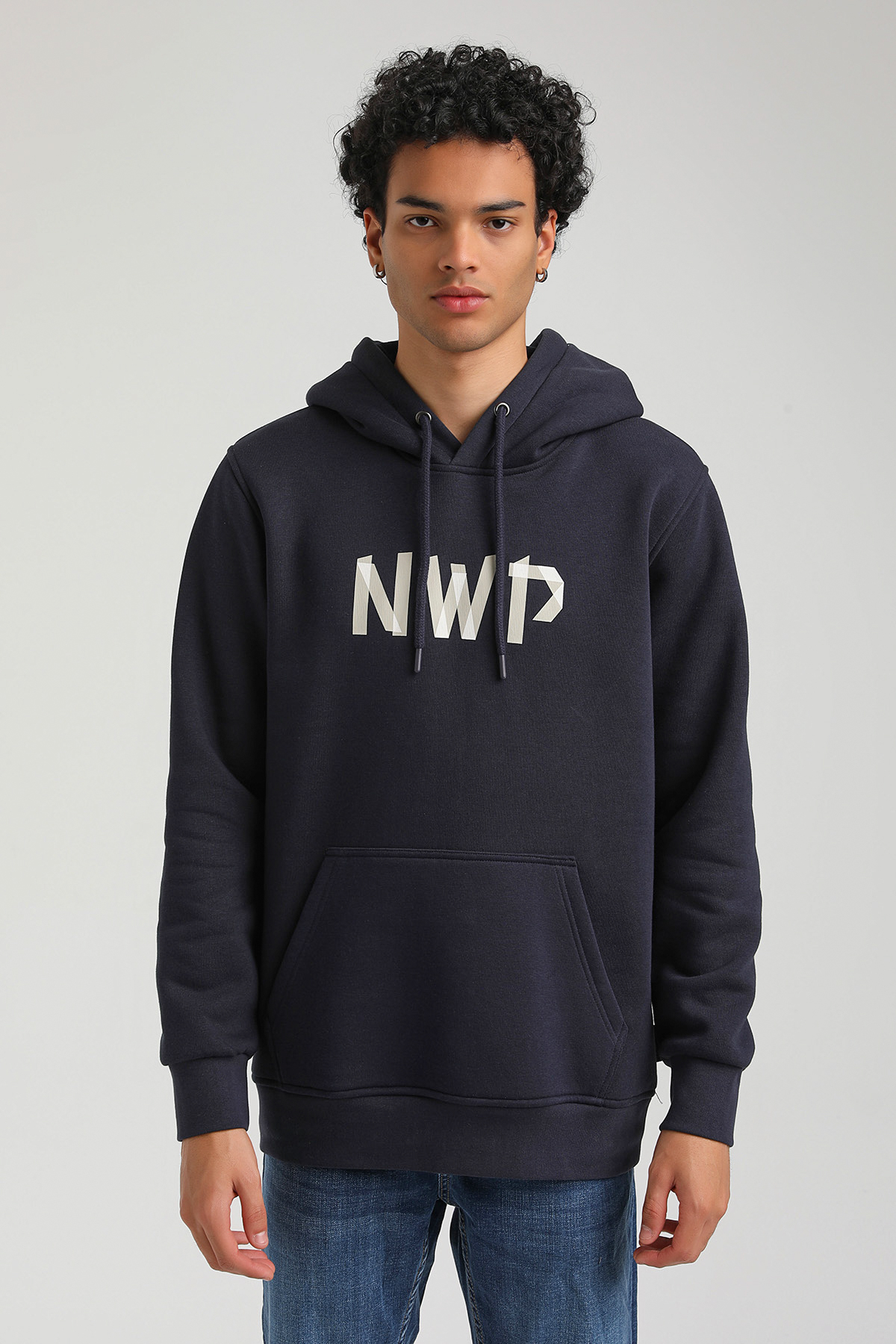 New World Polo Kapşonlu Lacivert Slim Fit Hoodie 23FWM64053