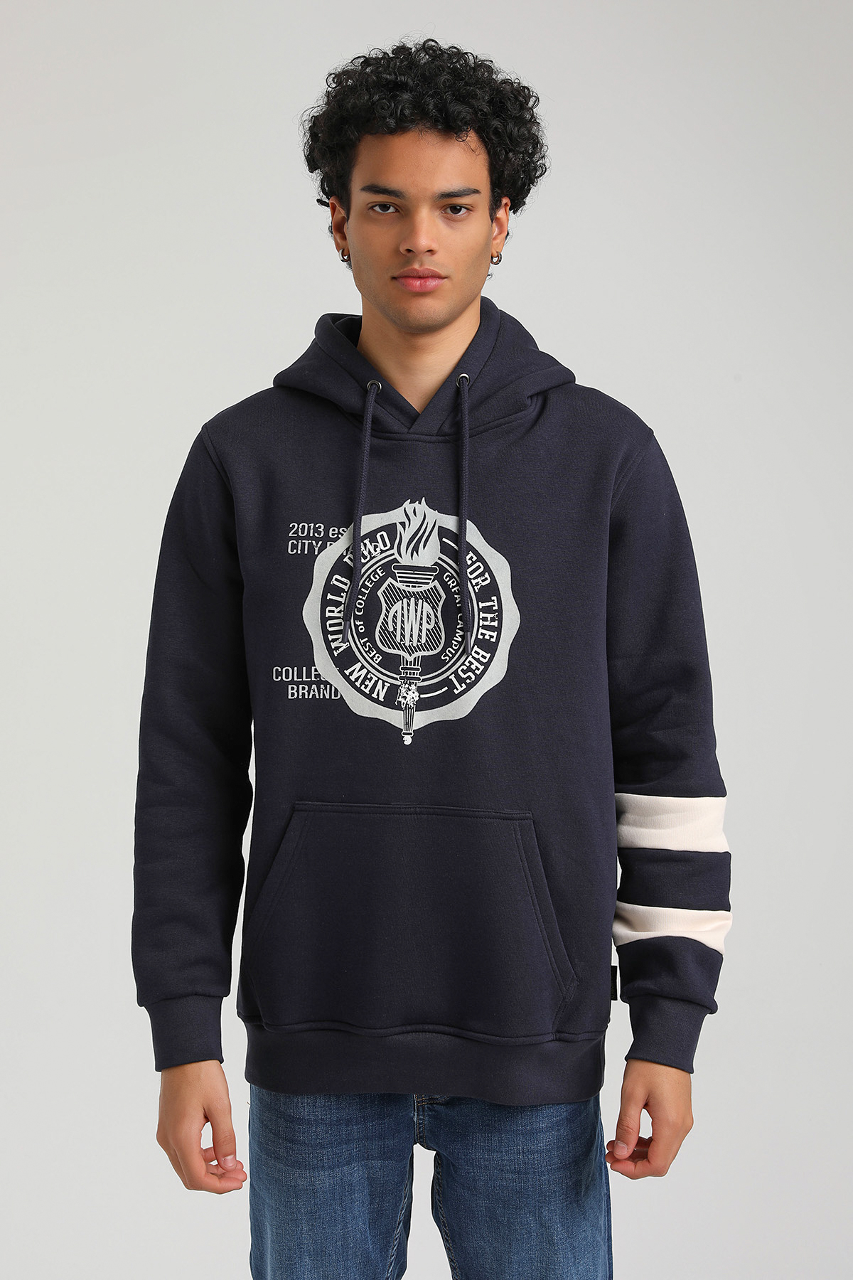 New World Polo Kapşonlu Lacivert Slim Fit Hoodie 23FWM64054