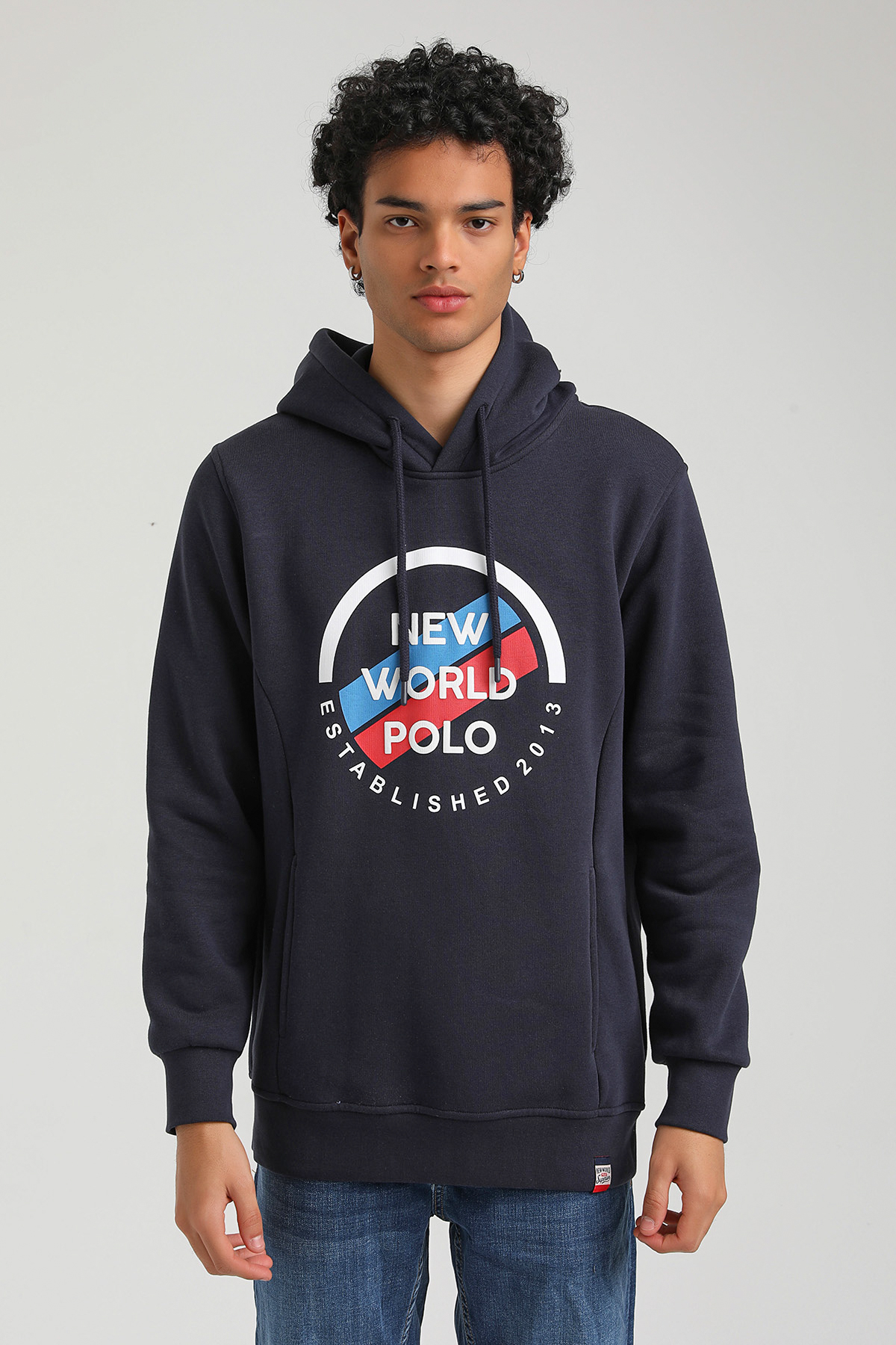 New World Polo Kapşonlu Lacivert Slim Fit Hoodie 23FWM64049