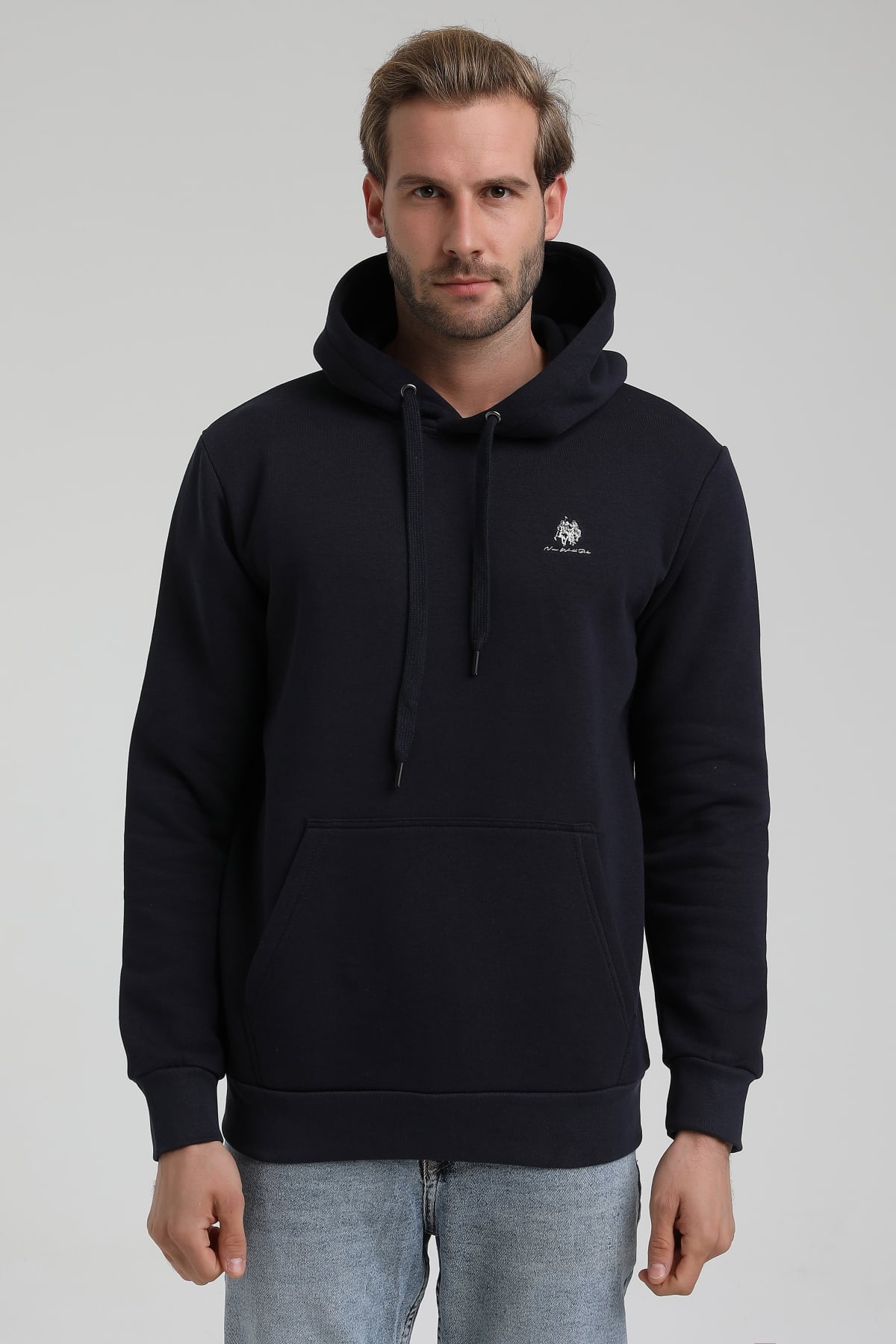New World Polo Kapşonlu Lacivert Slim Fit Sweatshirt 22FWM64013