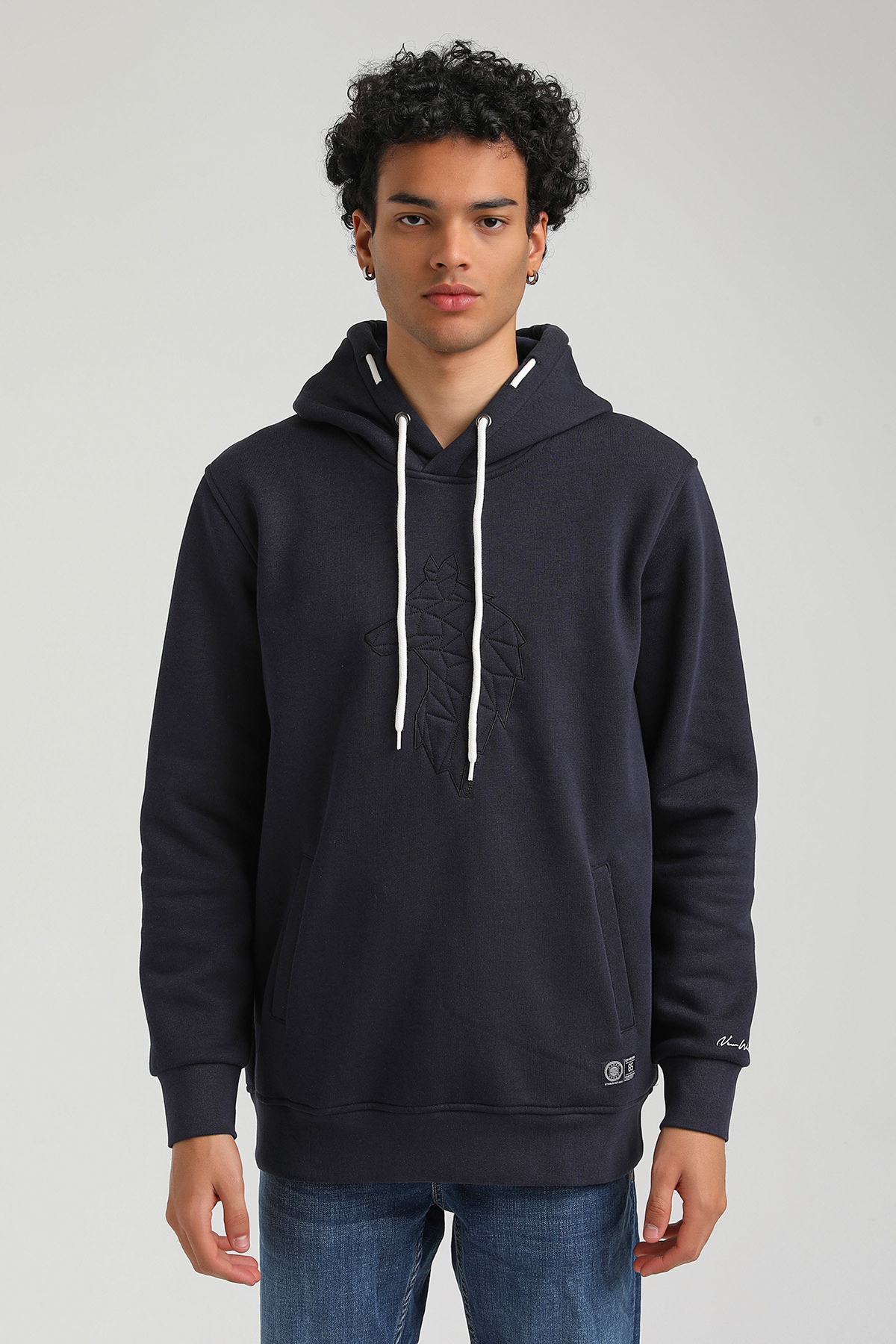 New World Polo Kapşonlu Lacivert Slim Fit Hoodie 23FWM64041